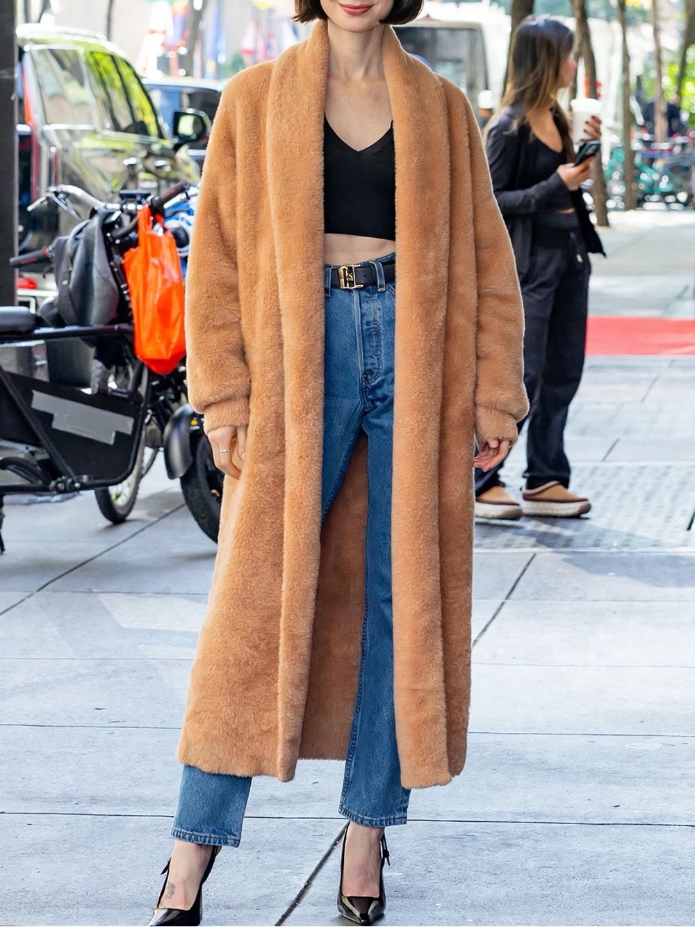 Camel Plush Teddy Duster Coat | Long Fuzzy Open Front Cover Up | Cozy Maxi Cardi